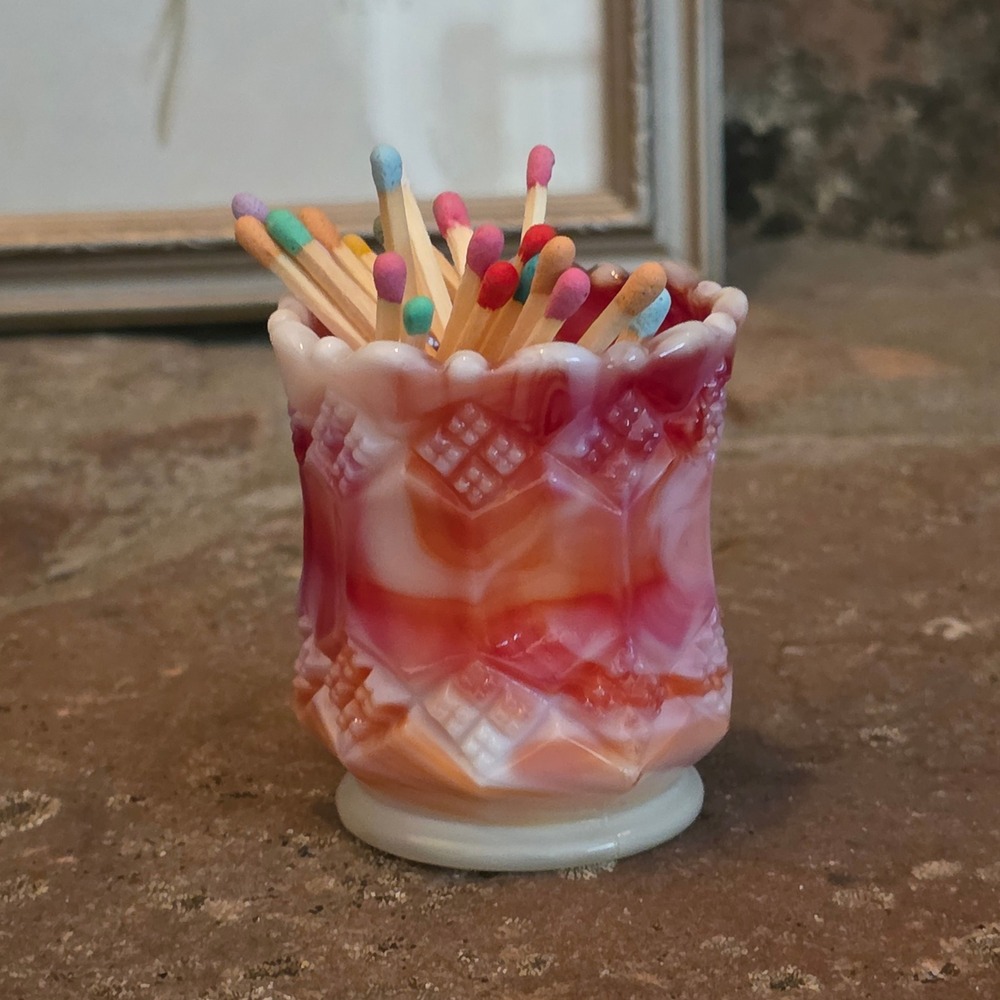 Imperial Glass Red Slag Glass Toothpick Holder Diamond Scalloped Vintage Votive